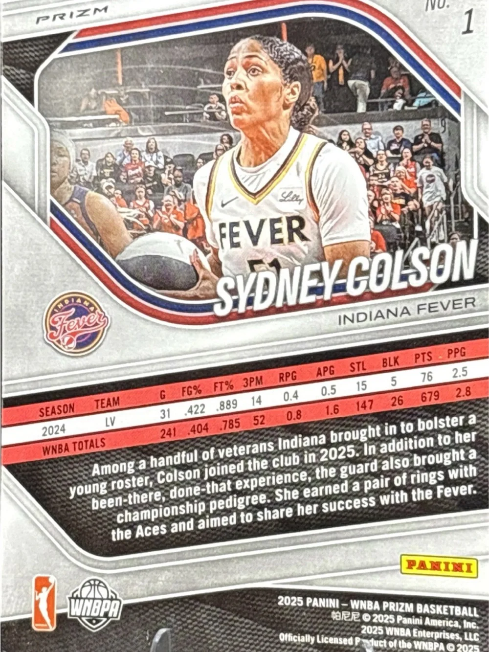 Panini Prizm Sydney Colson Holofoil Basketball Trading Card - Multicolor Prism